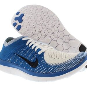 Nike Men's Free Flyknit 4.0, White/Black-Military Blue, 13 M US.